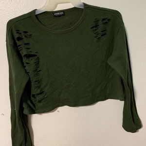 Distressed long sleeve crop top
